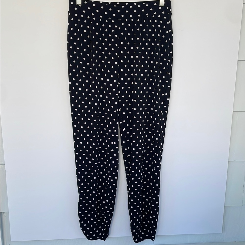 Chico's Black and White Ruched Ankle-Length Polka Dot Pants 00